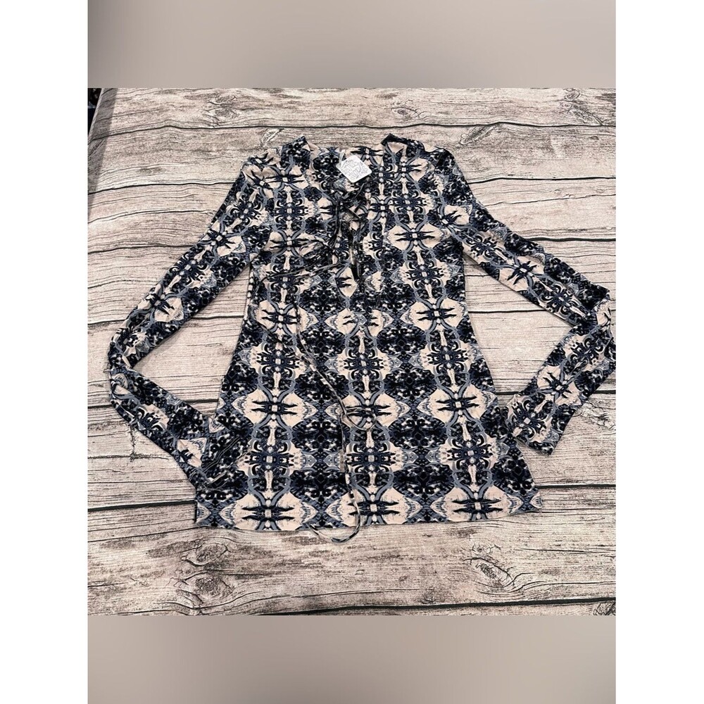 NWT Free People Boho Lace-Up-Neck Tunic in Navy and Cream Size Medium